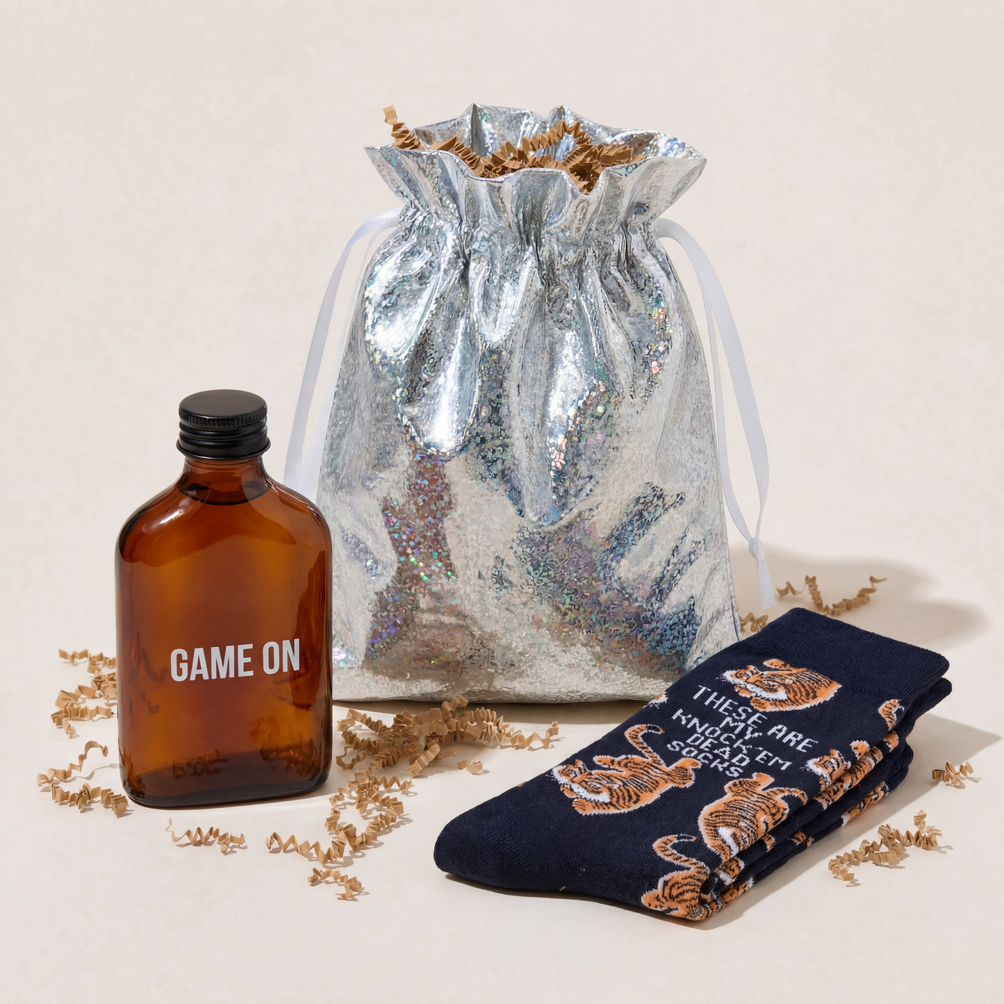 Game On Gift Set | Mini Flask & Knock 'Em Dead Socks in Gift Bag