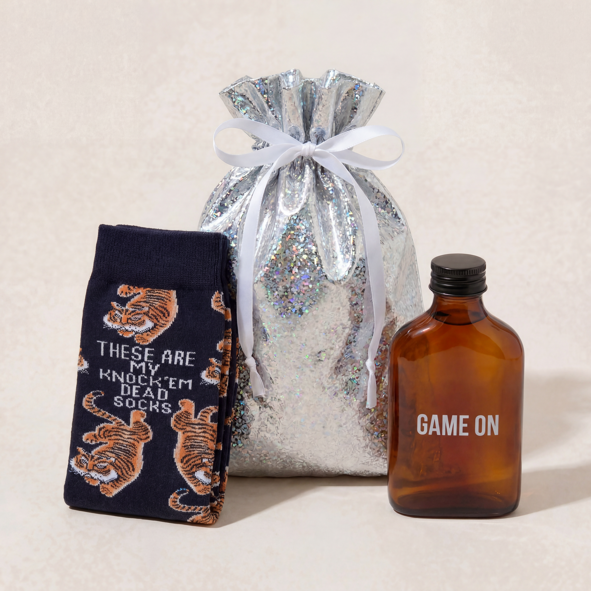 Game On Gift Set | Mini Flask & Knock 'Em Dead Socks in Gift Bag