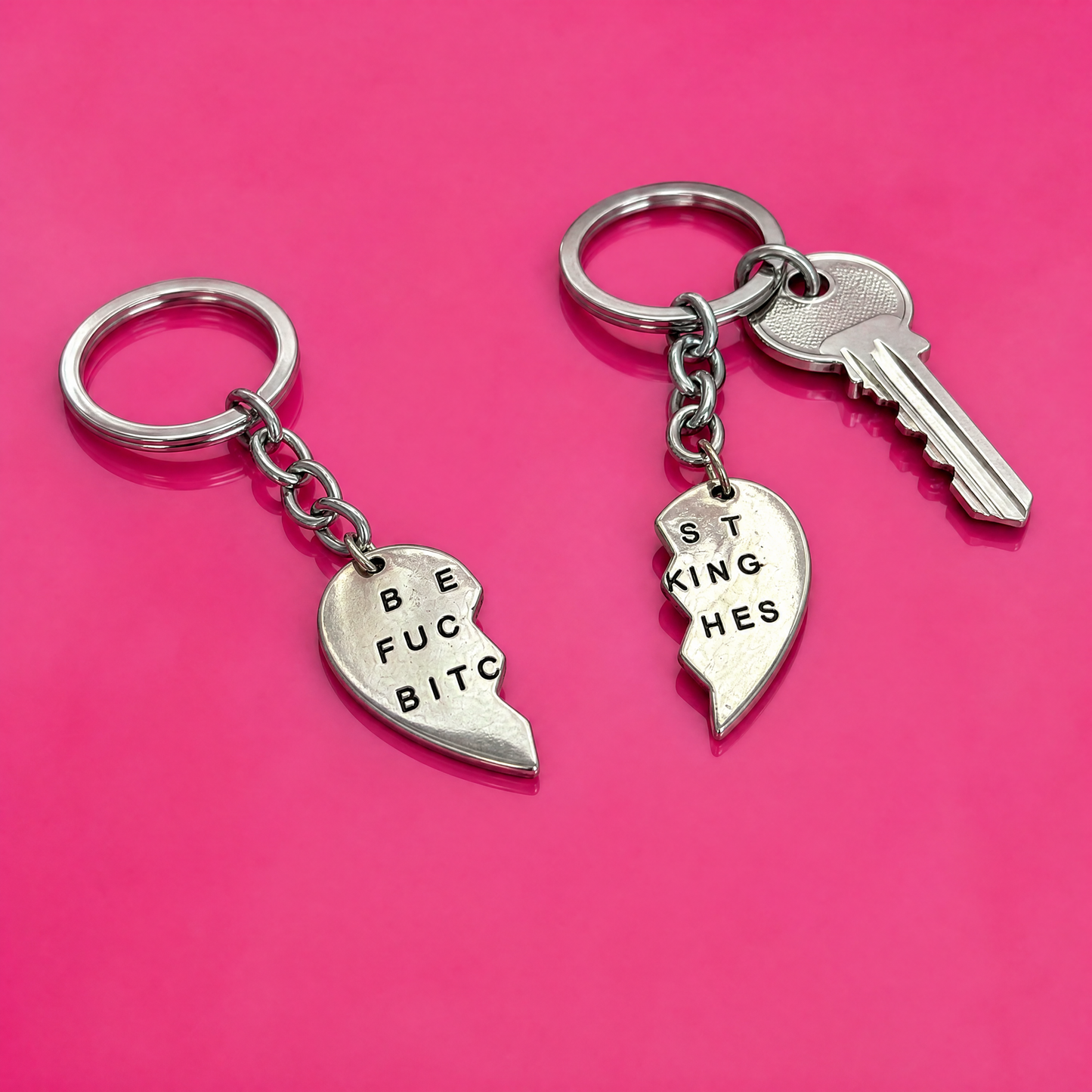 Best Fucking Bitches Keyring Set | Silver Split Heart BFF Keychain Set of 2 | 3.25"