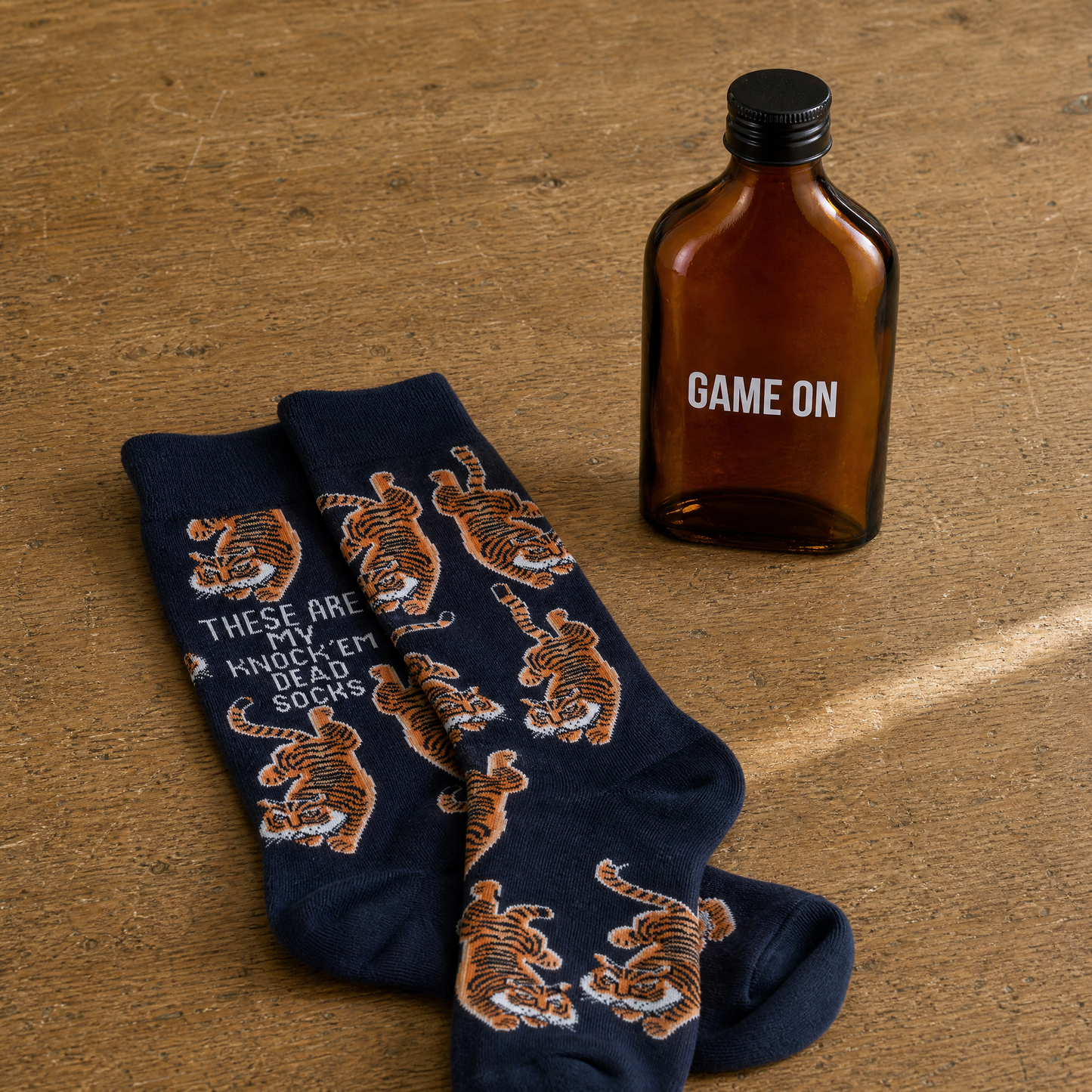 Game On Gift Set | Mini Flask & Knock 'Em Dead Socks in Gift Bag