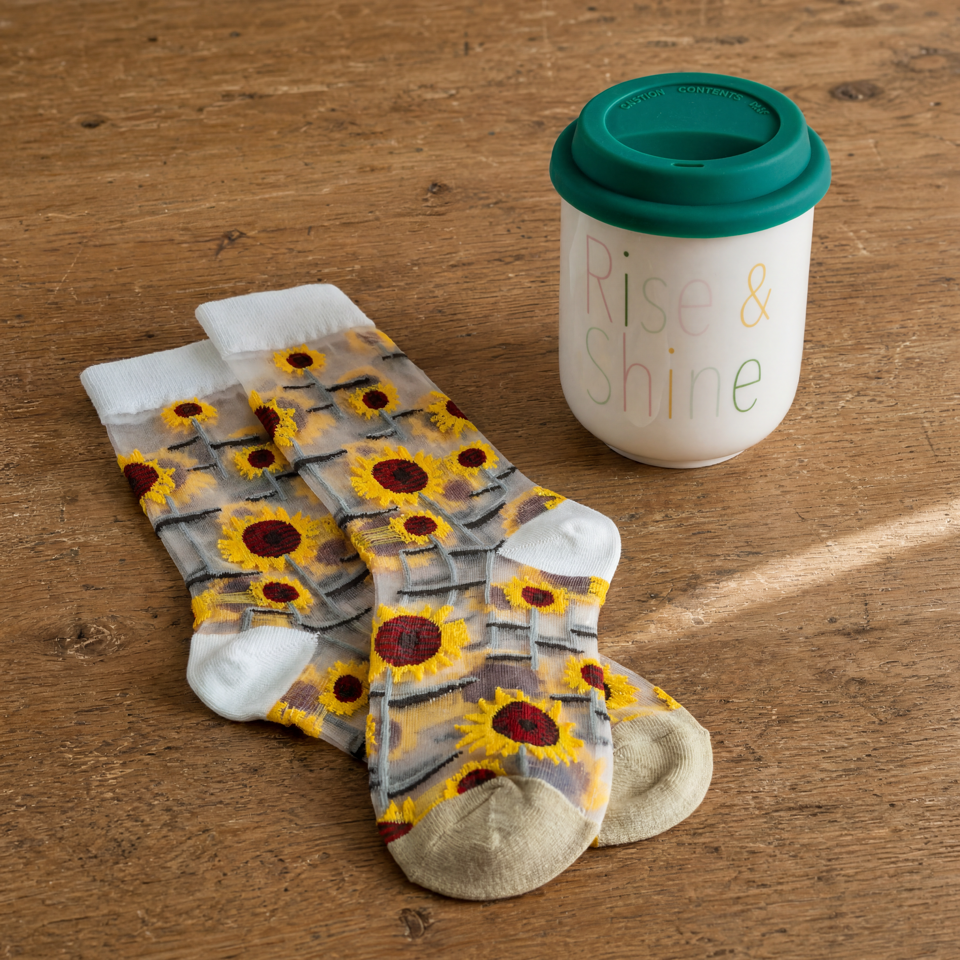 Rise and Shine Gift Set | Travel Mug & Sunflower Socks in Gift Bag