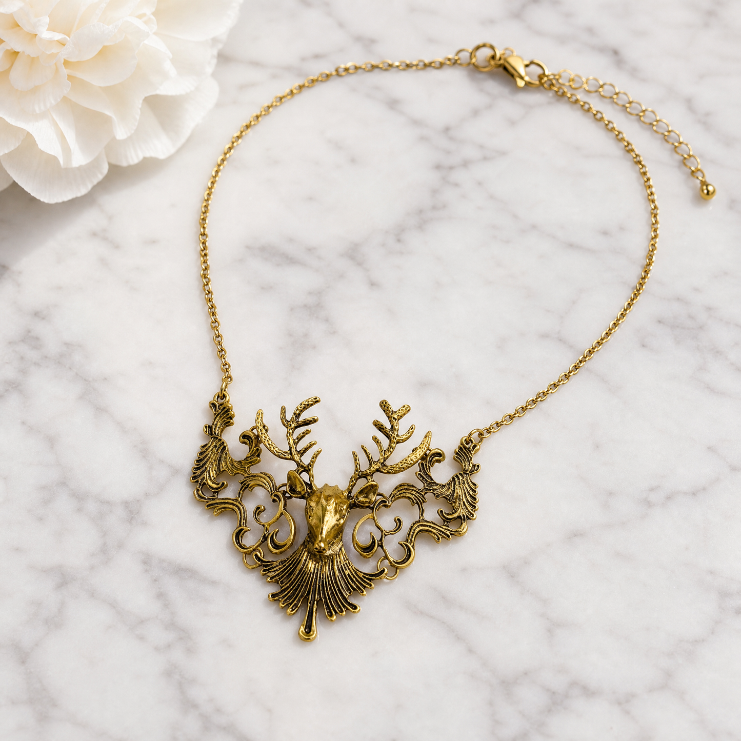 Baroque Reindeer Statement Necklace | 4" Bold Pendant
