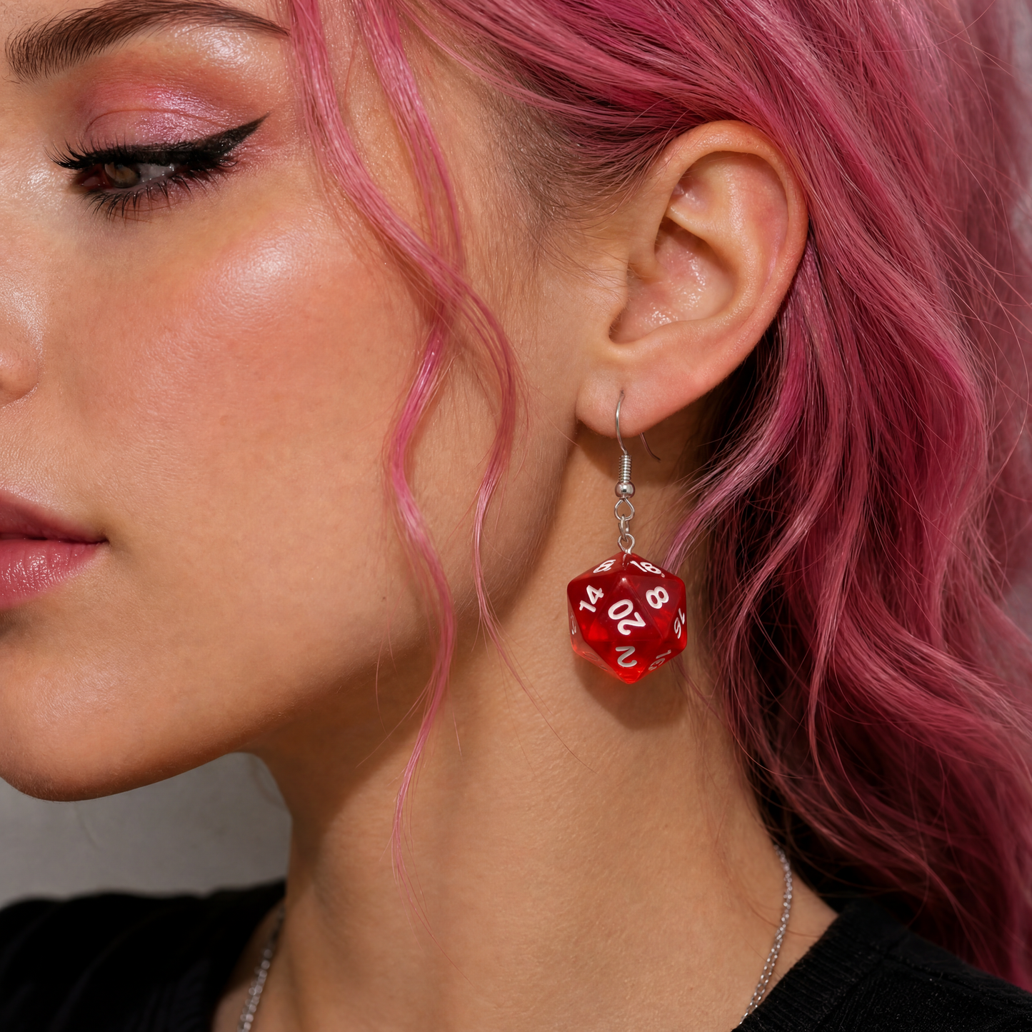 Red Transparent D20 Dice Earrings