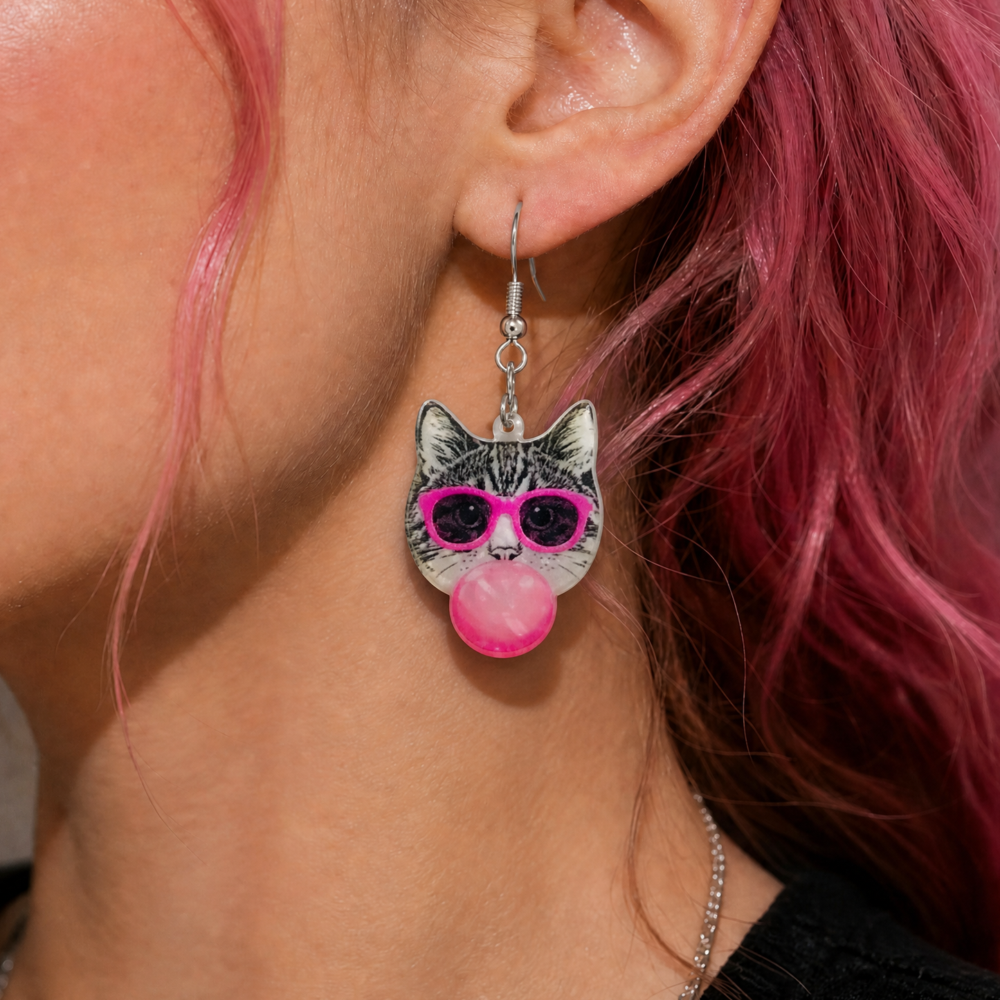 Bubble Gum Cat Acrylic Earrings