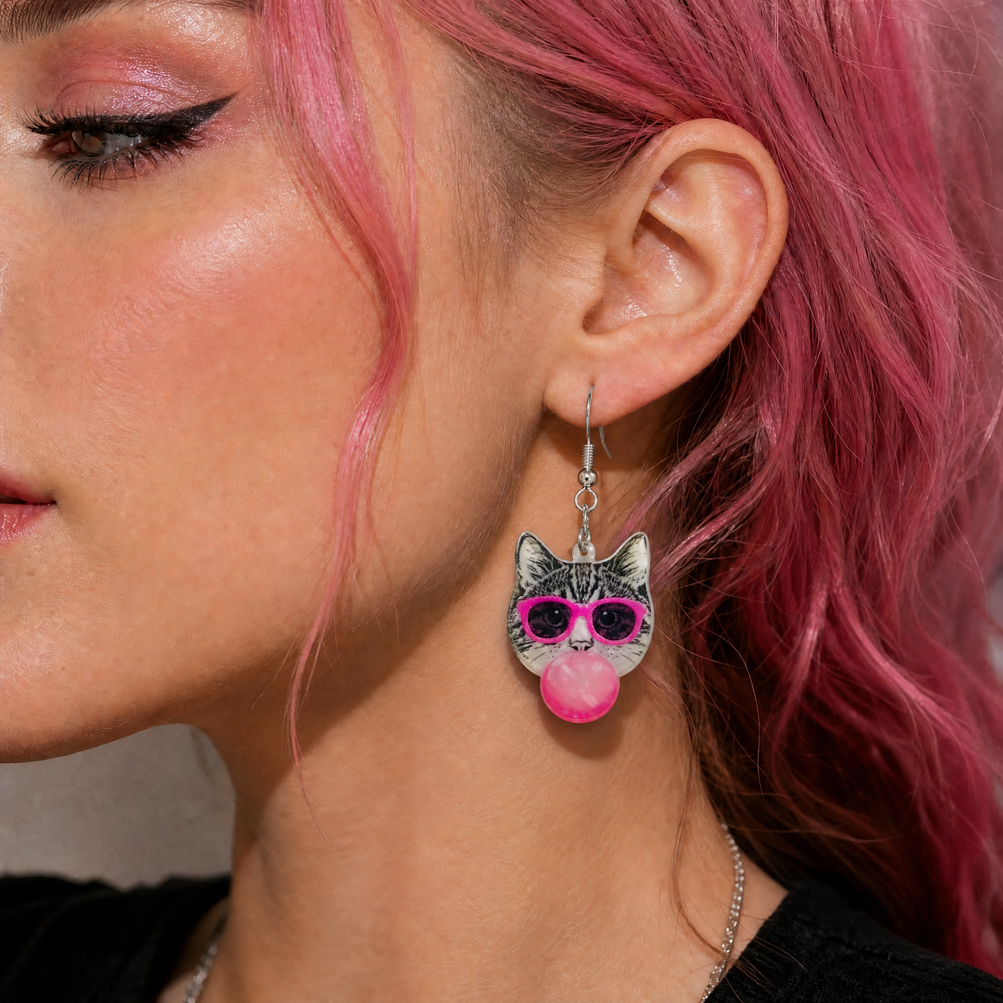 Bubble Gum Cat Acrylic Earrings