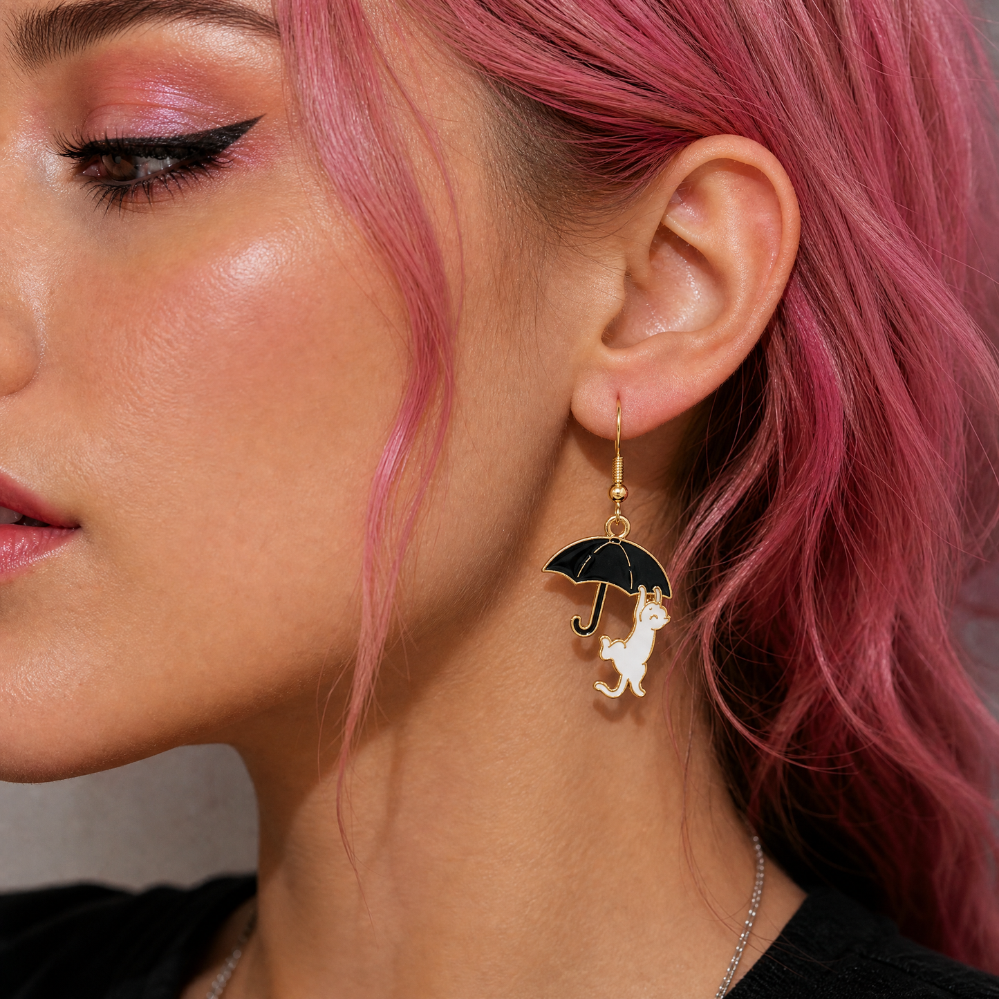 Cat Climbing Umbrella Earrings