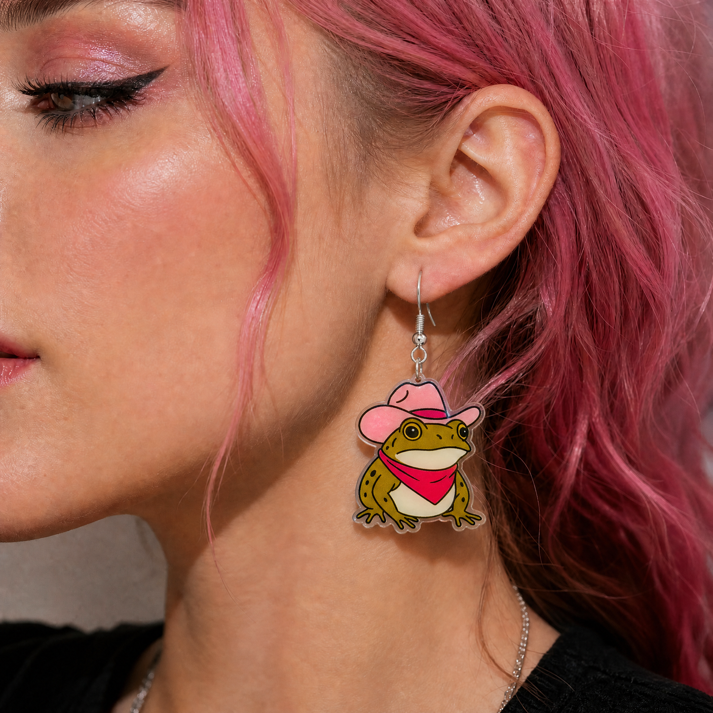 Cowboy Frog Acrylic Earrings