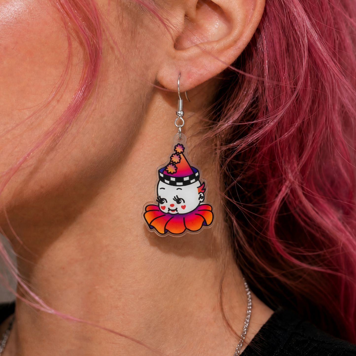 Happy Clown Sad Clown Mismatched Acrylic Earrings