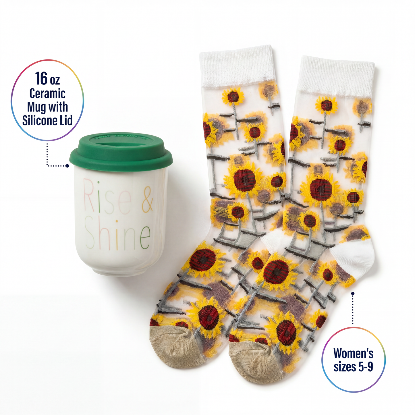 Rise and Shine Gift Set | Travel Mug & Sunflower Socks in Gift Bag