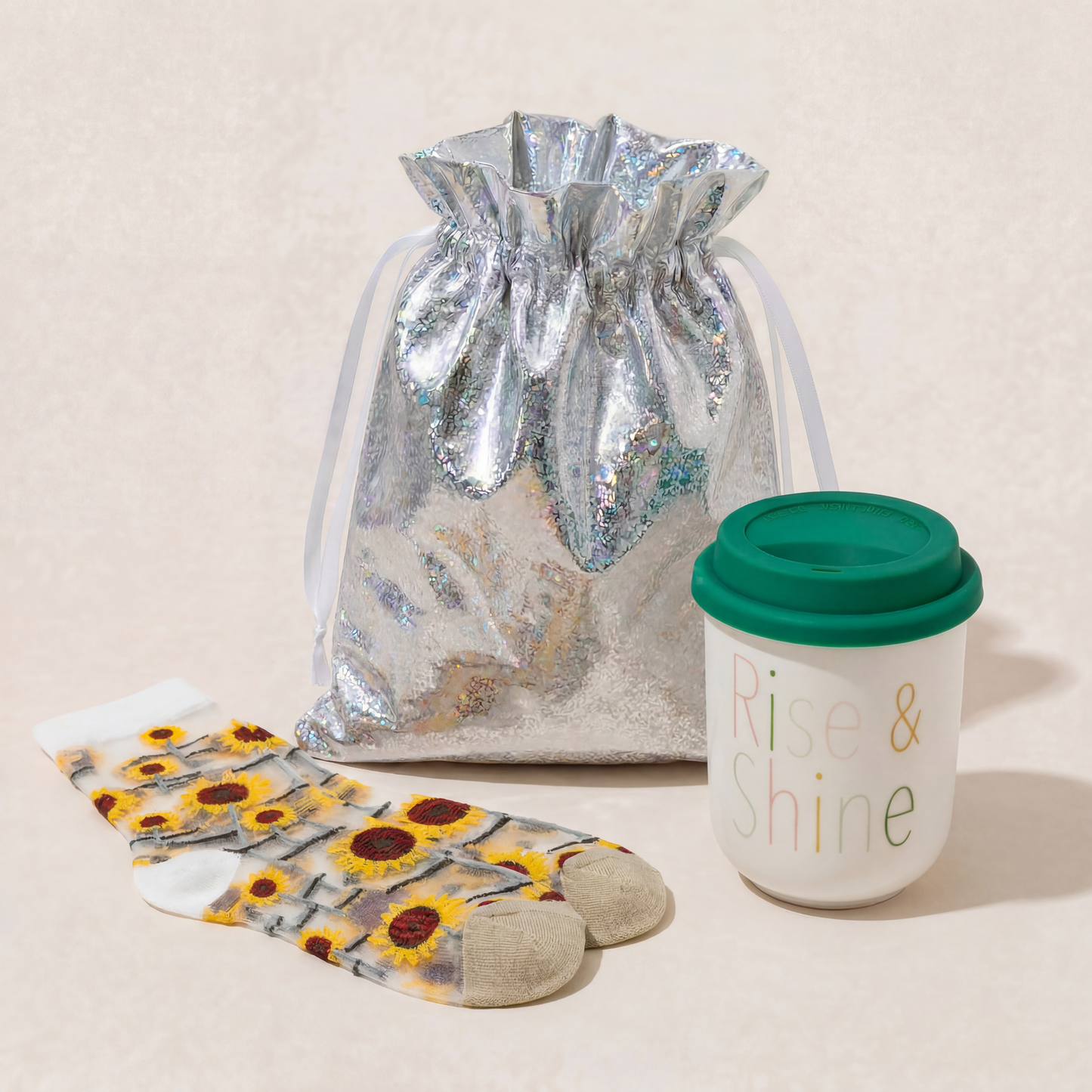 Rise and Shine Gift Set | Travel Mug & Sunflower Socks in Gift Bag