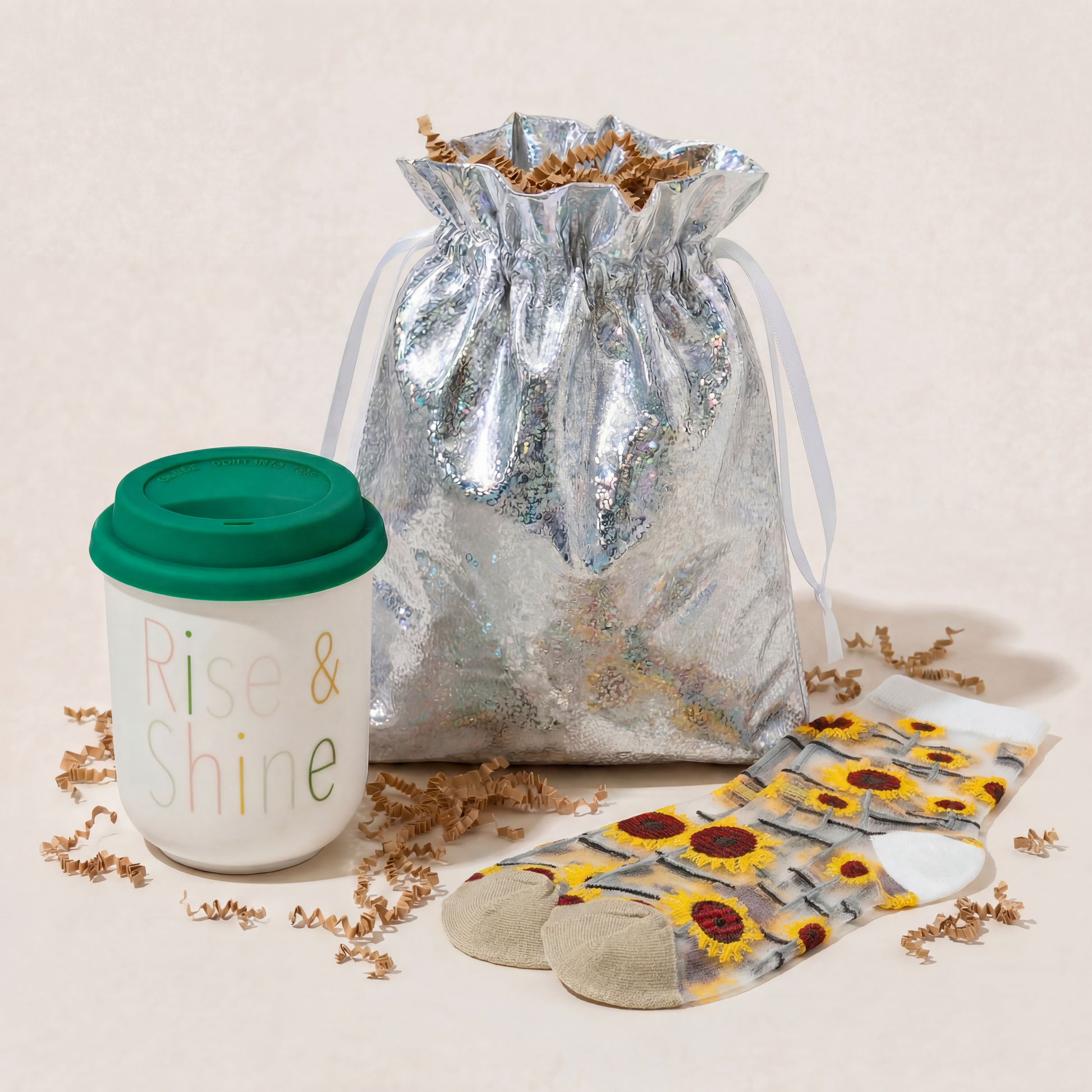 Rise and Shine Gift Set | Travel Mug & Sunflower Socks in Gift Bag