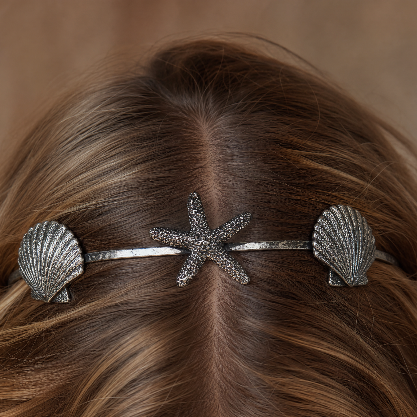 Burnished Silver Mermaid Headband Tiara | Shell & Sea Star Charm Crown