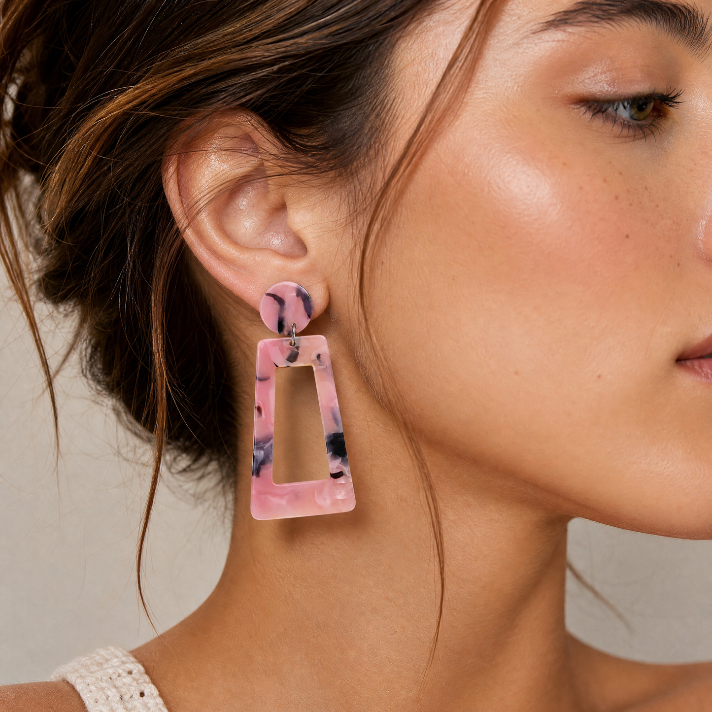'80s Lady Pink Tiger Big Earrings | Pink & Black Swirl Acetate Post Earrings