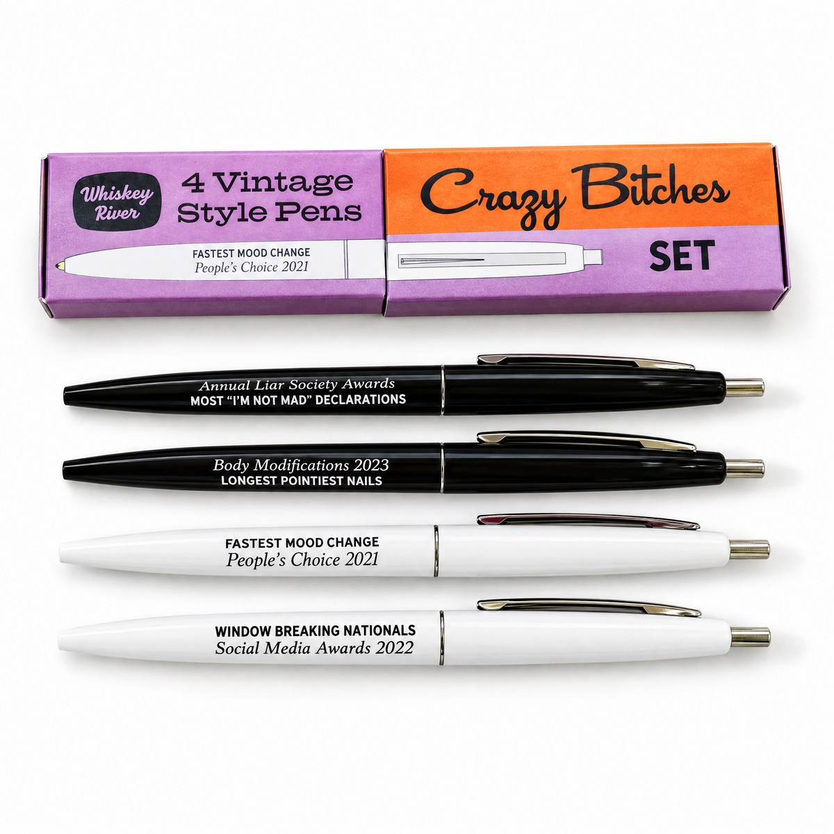 Crazy Bitches Awards Pen Set | 4 Vintage-Style Black Ink Pens
