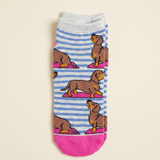 Sock with dachshund pattern on a striped background