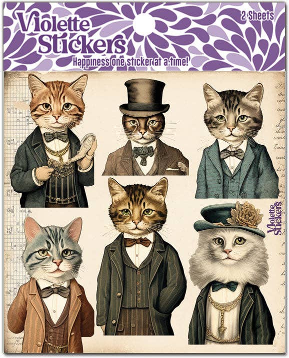 Gentleman Cat Stickers | 4" x 4" | 2 Sheets