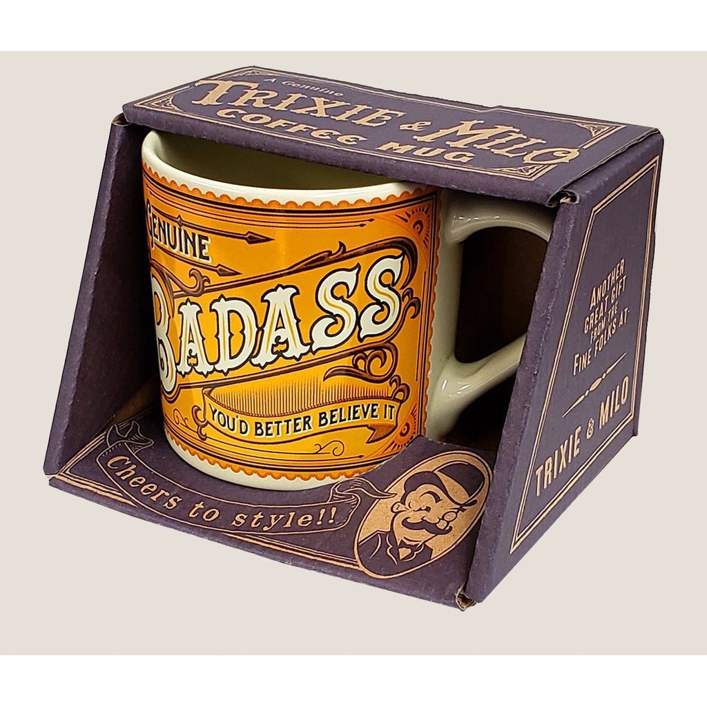 Genuine Badass You'd Better Believe It Ceramic Mug | Vintage Style | Design on Both Sides | In a Gift Box