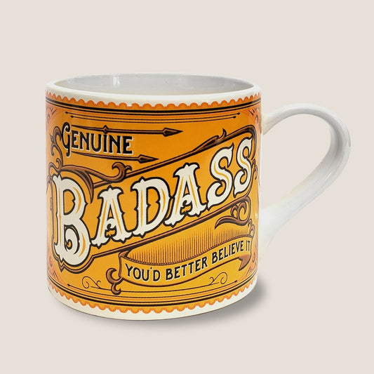 Genuine Badass You'd Better Believe It Ceramic Mug | Vintage Style | Design on Both Sides | In a Gift Box