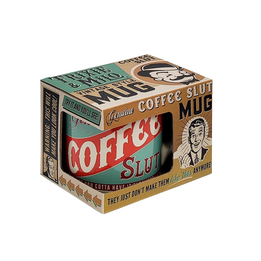 Genuine Coffee Slut Porcelain Mug Vintage Style | Wrap-around Design Ceramic Coffee Tea Cup | 12oz