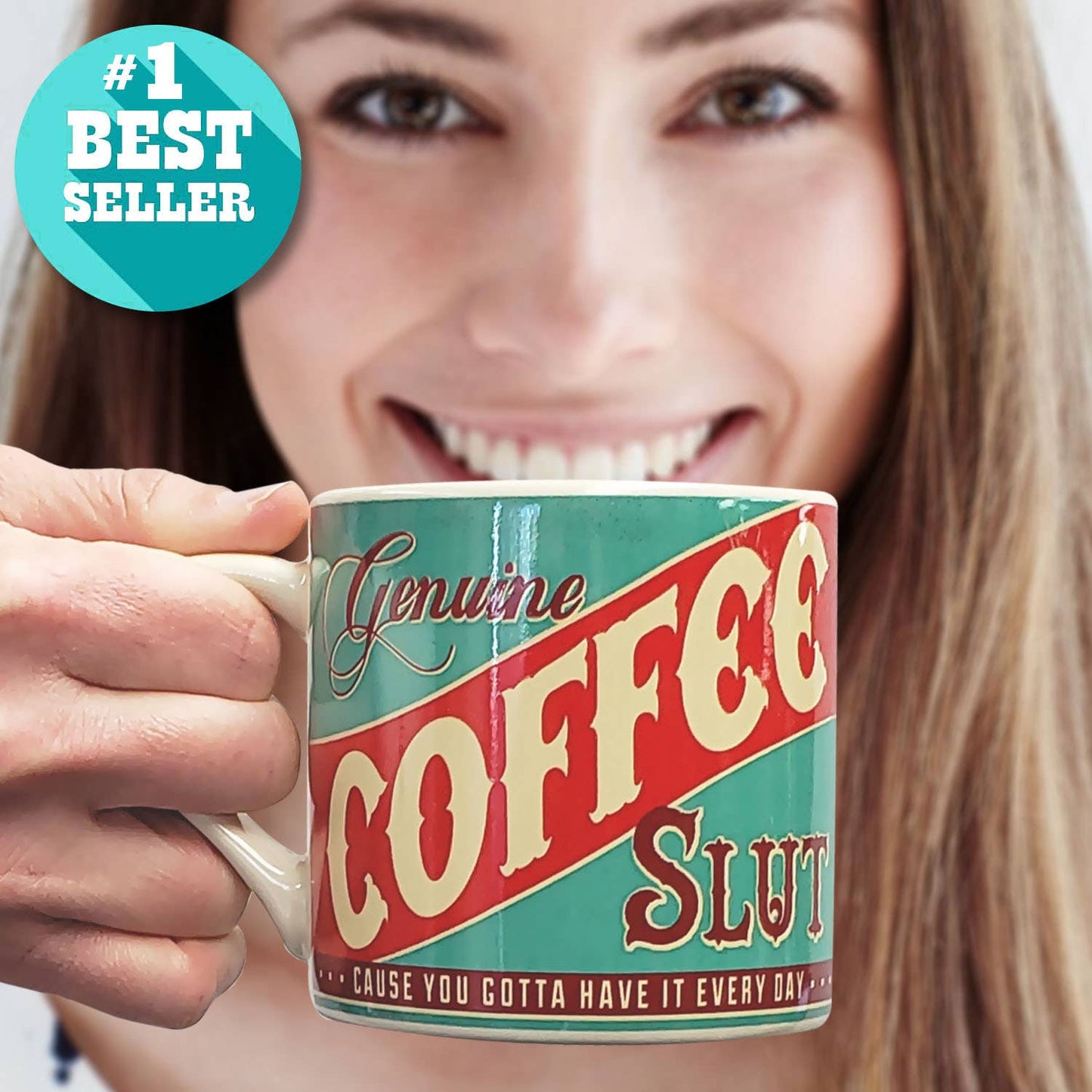 Genuine Coffee Slut Porcelain Mug Vintage Style | Wrap-around Design Ceramic Coffee Tea Cup | 12oz