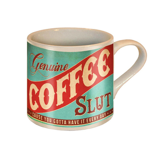 Genuine Coffee Slut Porcelain Mug Vintage Style | Wrap-around Design Ceramic Coffee Tea Cup | 12oz