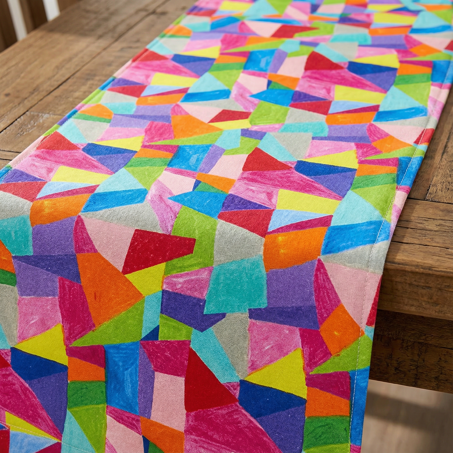 Geometric Fabric Table Runner | Colorful Geometric Pattern Cotton Table Mat | 13" x 70"