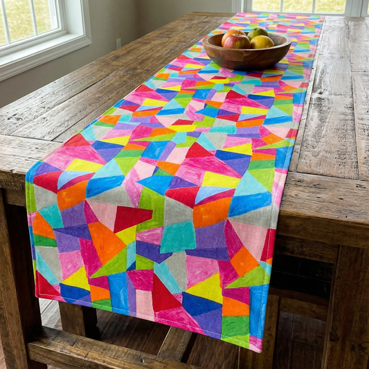 Geometric Fabric Table Runner | Colorful Geometric Pattern Cotton Table Mat | 13" x 70"