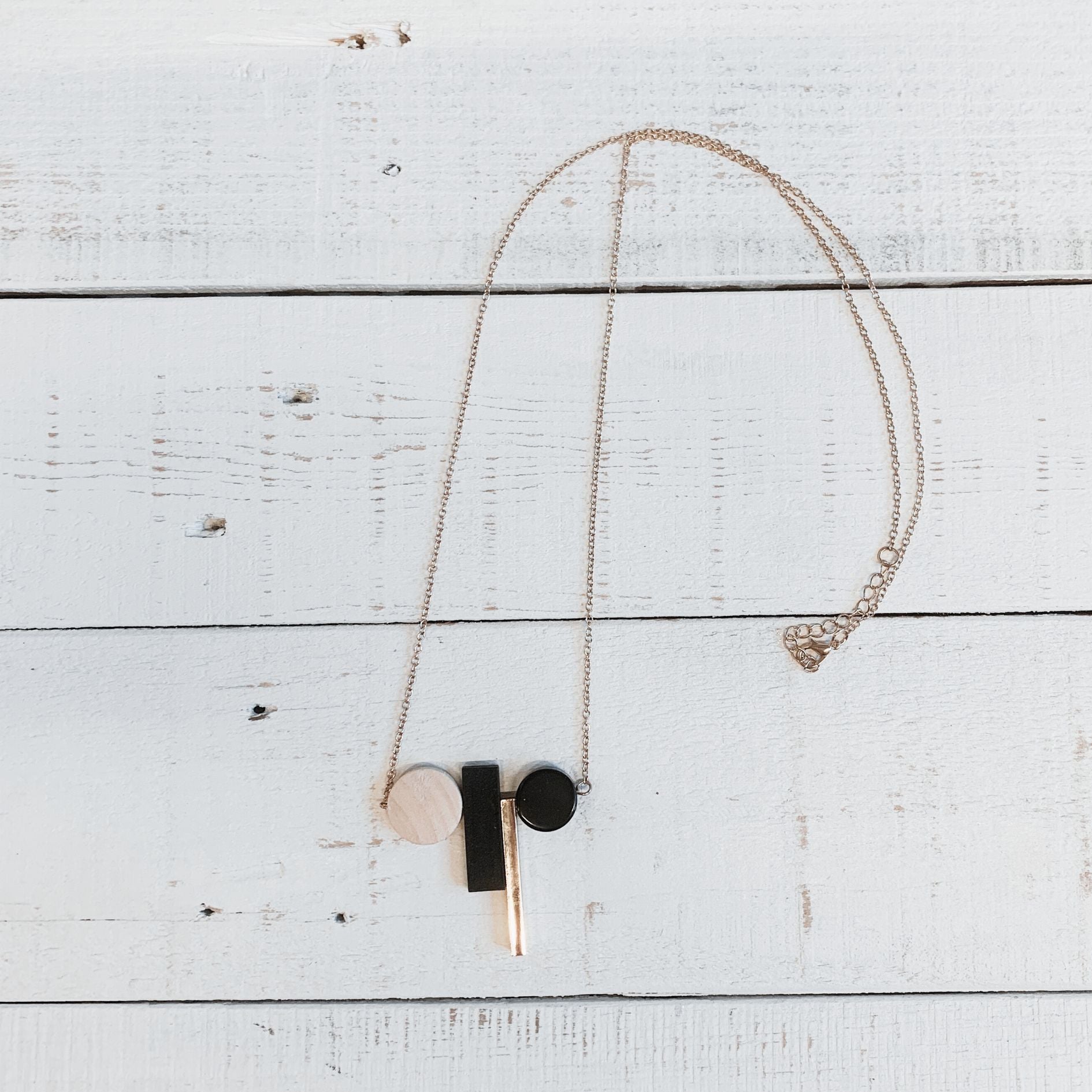 Geometric Wooden and Neutrals Necklace