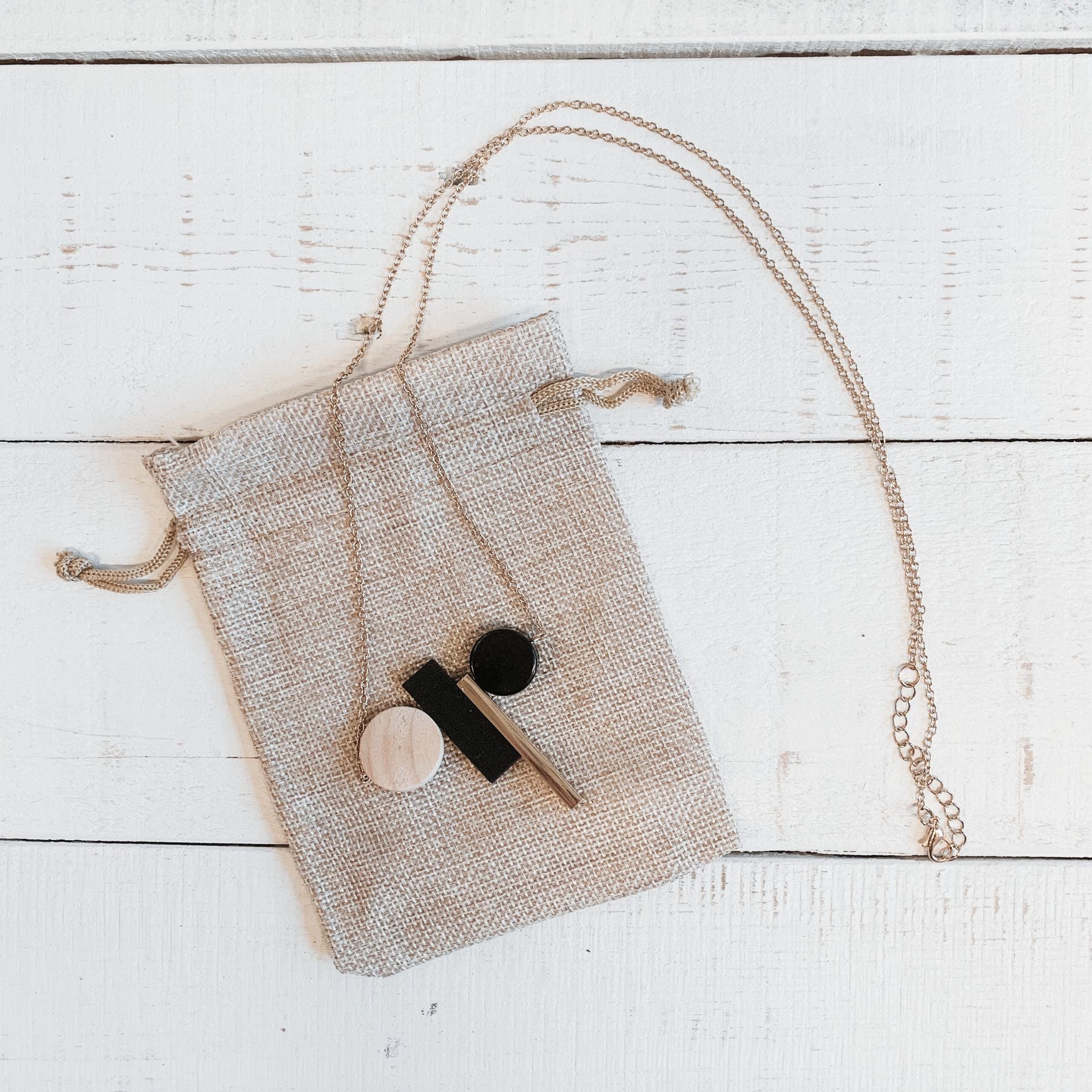 Geometric Wooden and Neutrals Necklace