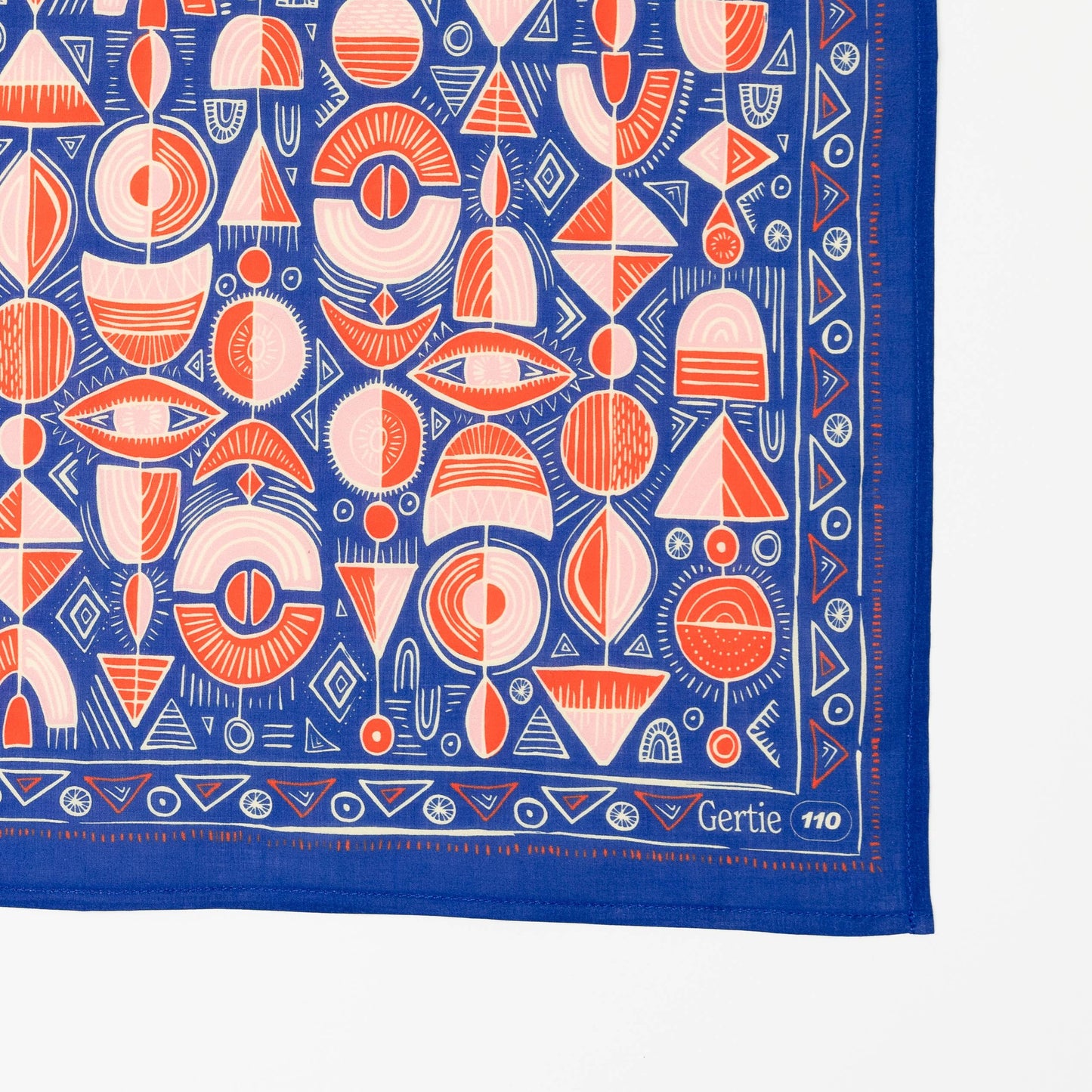 Gertie Bandana in Blue with Orange and Peach in Multi Shapes Designs | 22" x 22" Premium Cotton