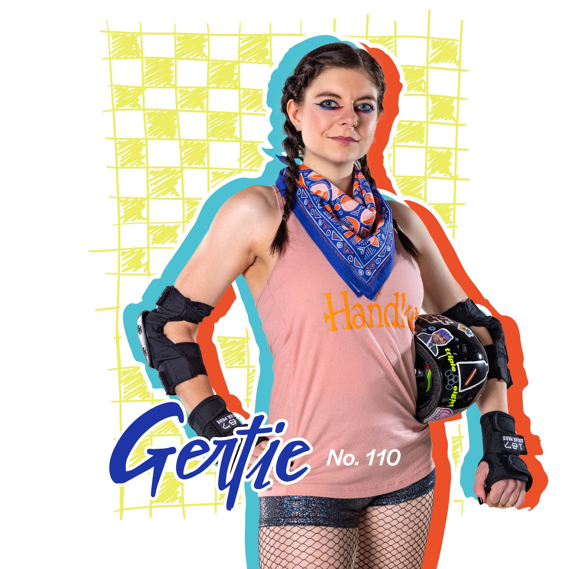 Gertie Bandana in Blue with Orange and Peach in Multi Shapes Designs | 22" x 22" Premium Cotton