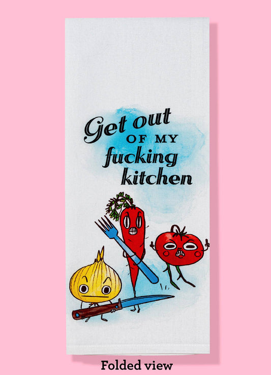 Get Out of My Fucking Kitchen Dishtowel | Funny Angry Veggie Cotton Hand Tea Dishcloth