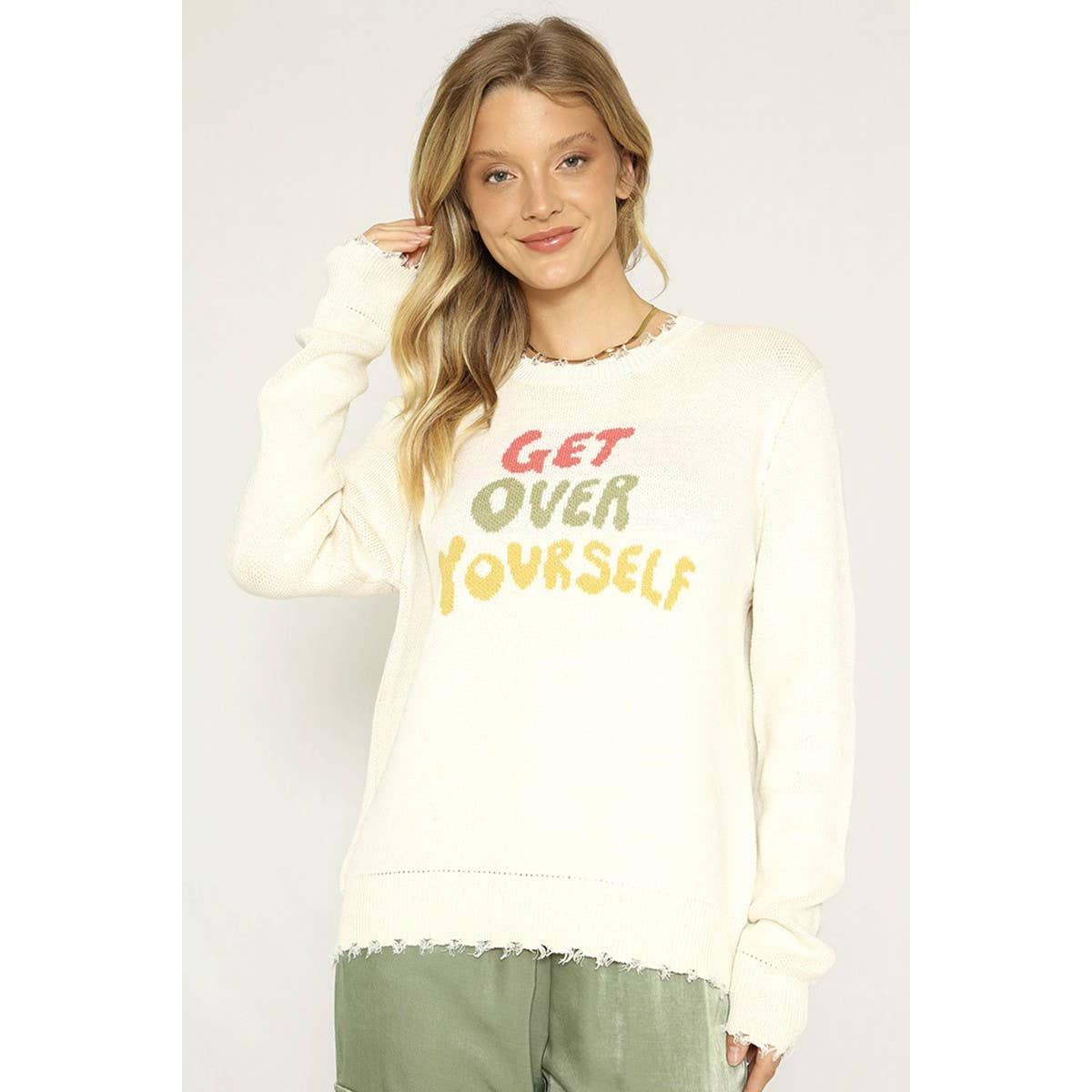 Get Over Yourself Sweater | Intarsia Knit, Tattered Detail [SM-XL]