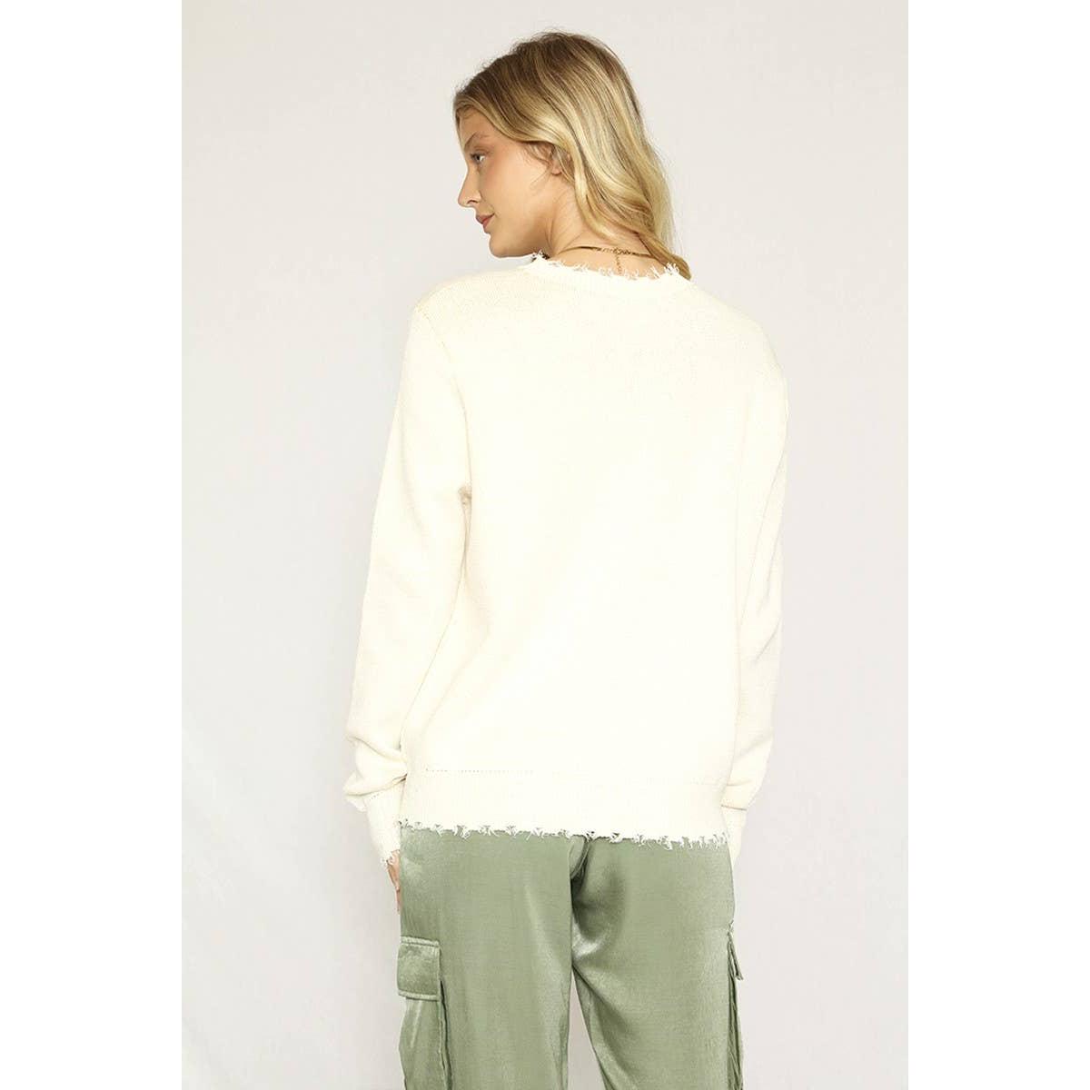 Get Over Yourself Sweater | Intarsia Knit, Tattered Detail [SM-XL]