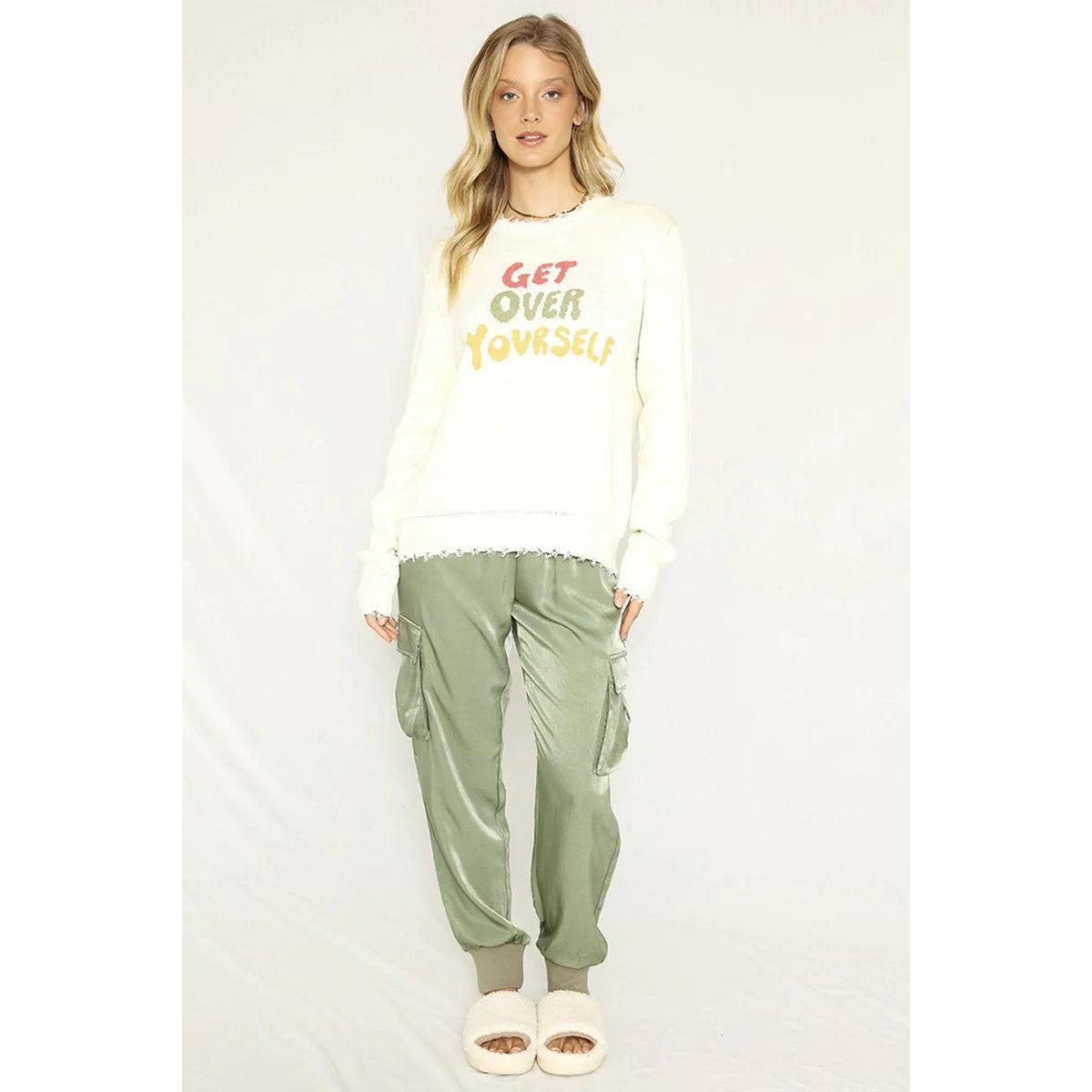Get Over Yourself Sweater | Intarsia Knit, Tattered Detail [SM-XL]