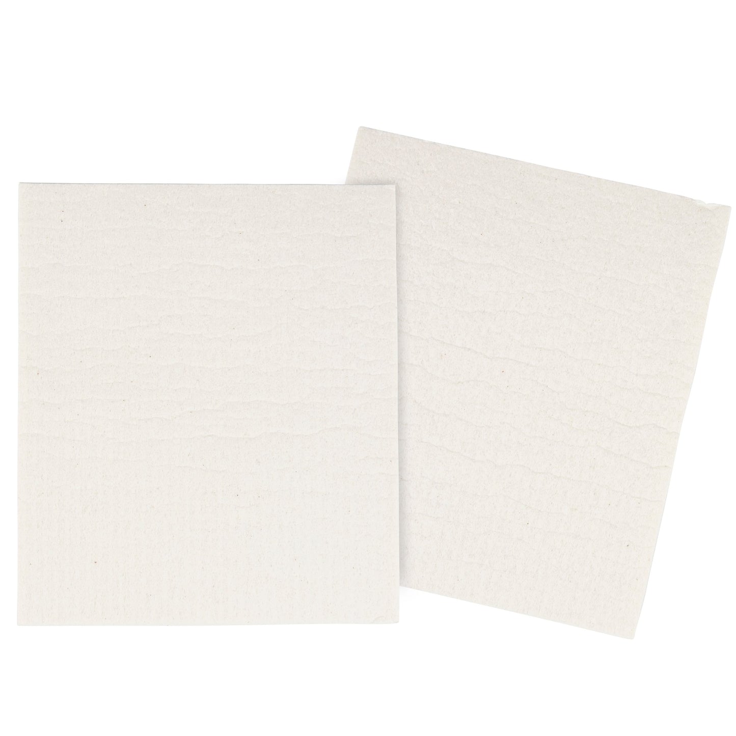 Two beige fabric dishcloths on a white background