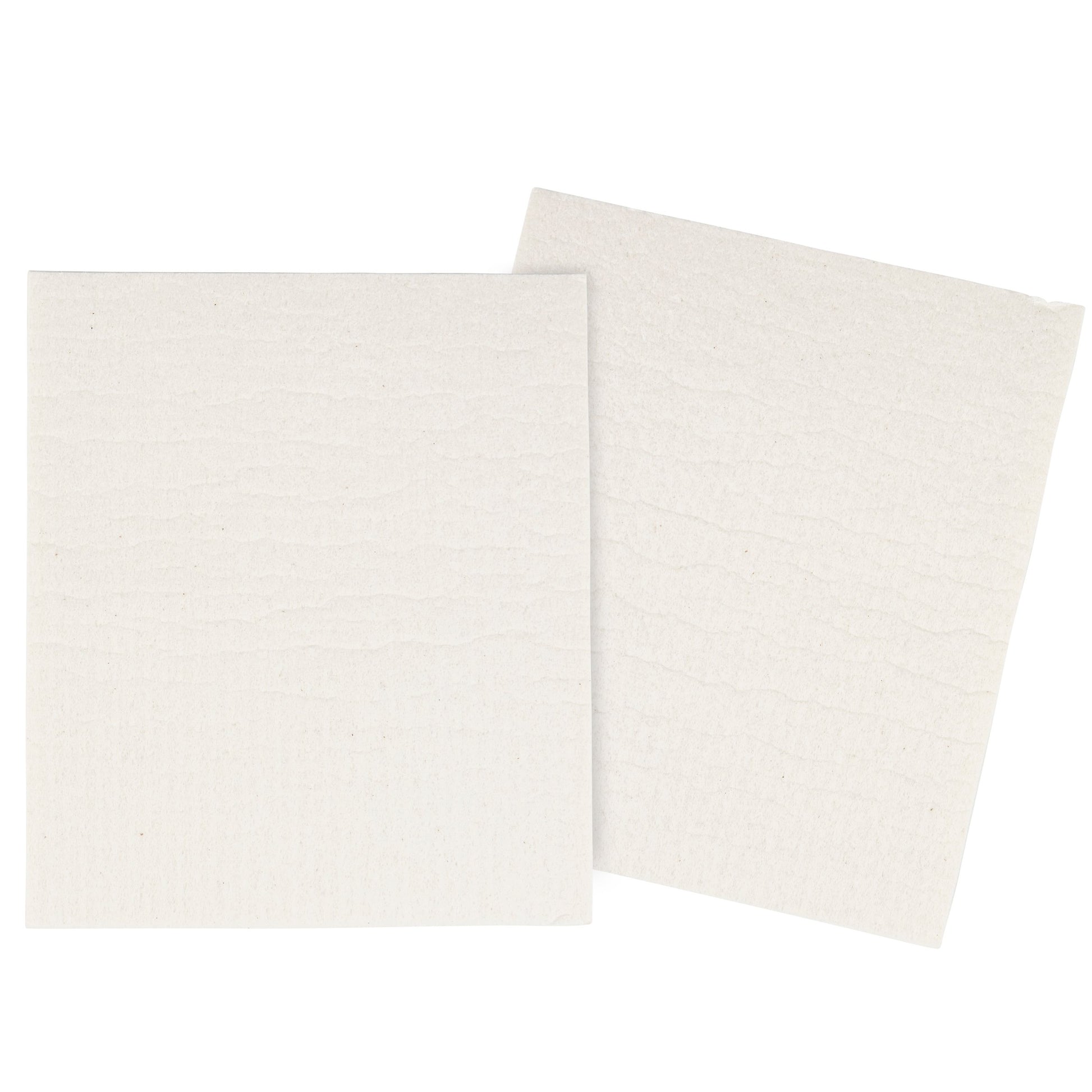 Two beige fabric dishcloths on a white background