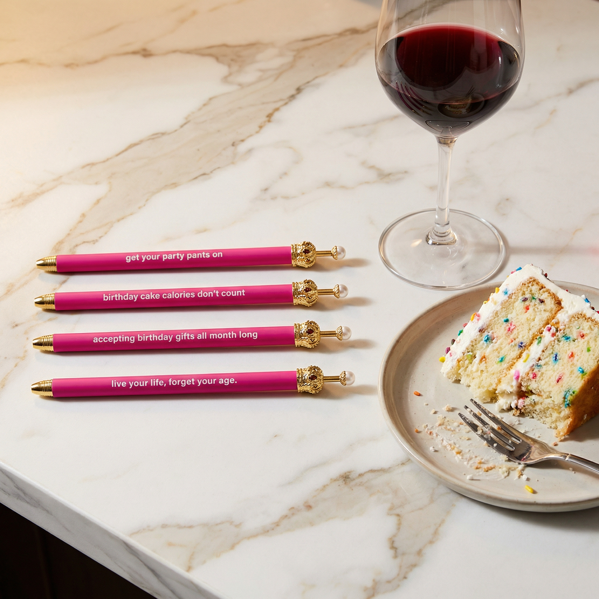 Get Your Party Pants On! Birthday Hot Pink Crown Pen Set of 12 | Giftable Quote Pens | Gift for Her