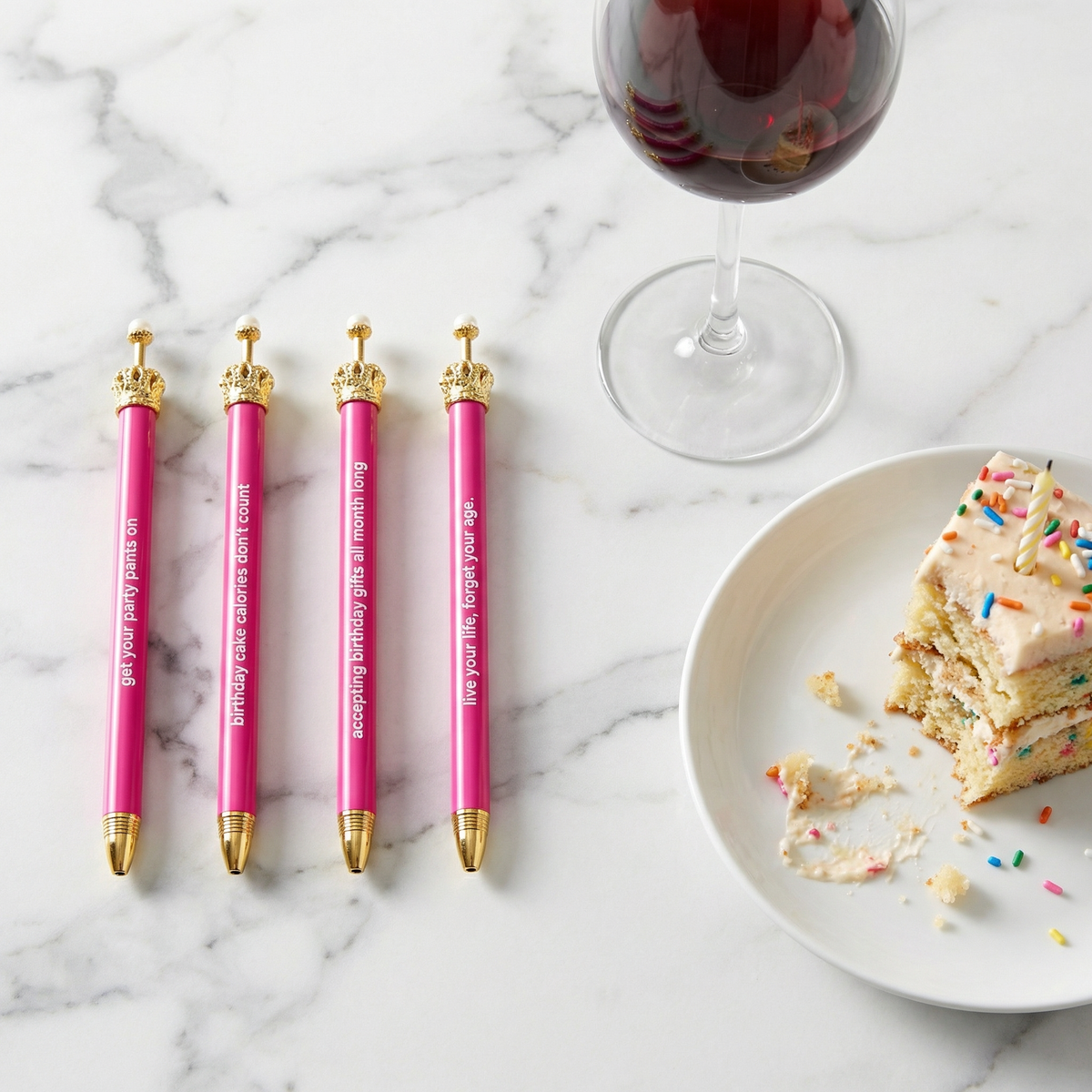 Get Your Party Pants On! Birthday Hot Pink Crown Pen Set of 12 | Giftable Quote Pens | Gift for Her