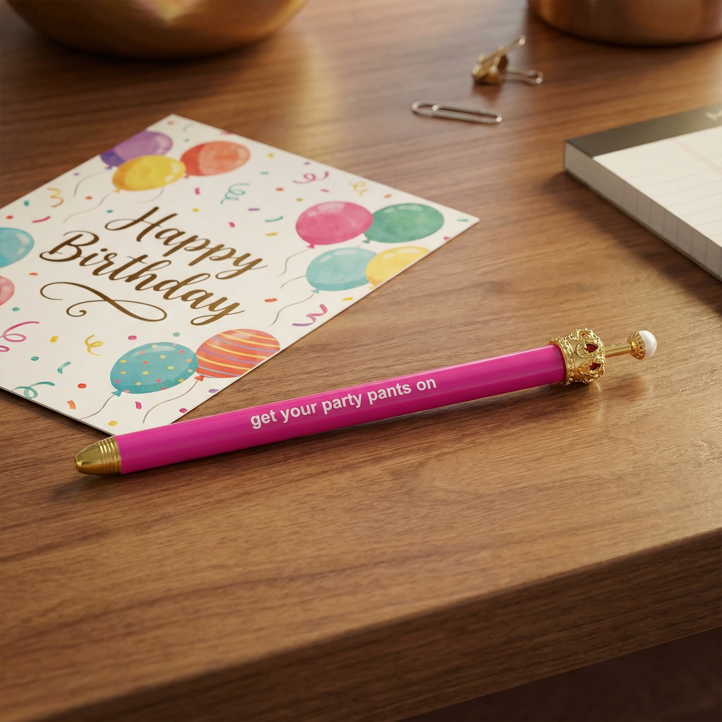 Get Your Party Pants On! Birthday Hot Pink Crown Pen Set of 12 | Giftable Quote Pens | Gift for Her
