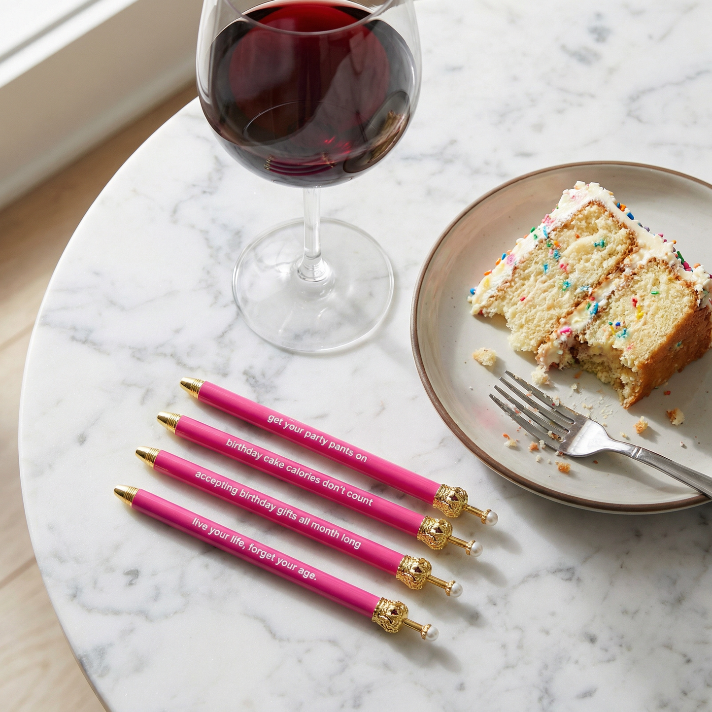 Get Your Party Pants On! Birthday Hot Pink Crown Pen Set of 12 | Giftable Quote Pens | Gift for Her