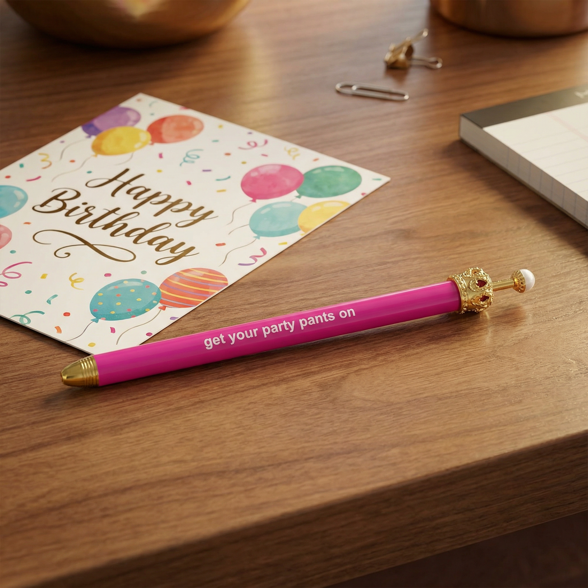 Get Your Party Pants On! Birthday Hot Pink Crown Pen Set of 12 | Giftable Quote Pens | Gift for Her