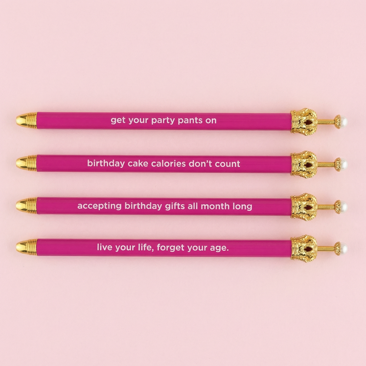 Get Your Party Pants On! Birthday Hot Pink Crown Pen Set of 12 | Giftable Quote Pens | Gift for Her