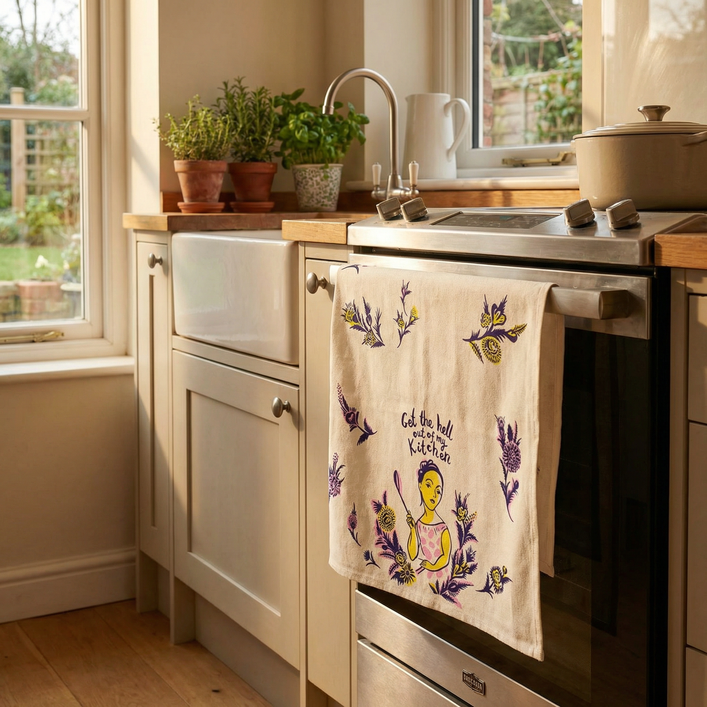 Get the Hell Out of My Kitchen Screen-Printed Dish Towel | Kitchen Tea Hand Cotton Dish Cloth | 28" x 21" | BlueQ at GetBullish