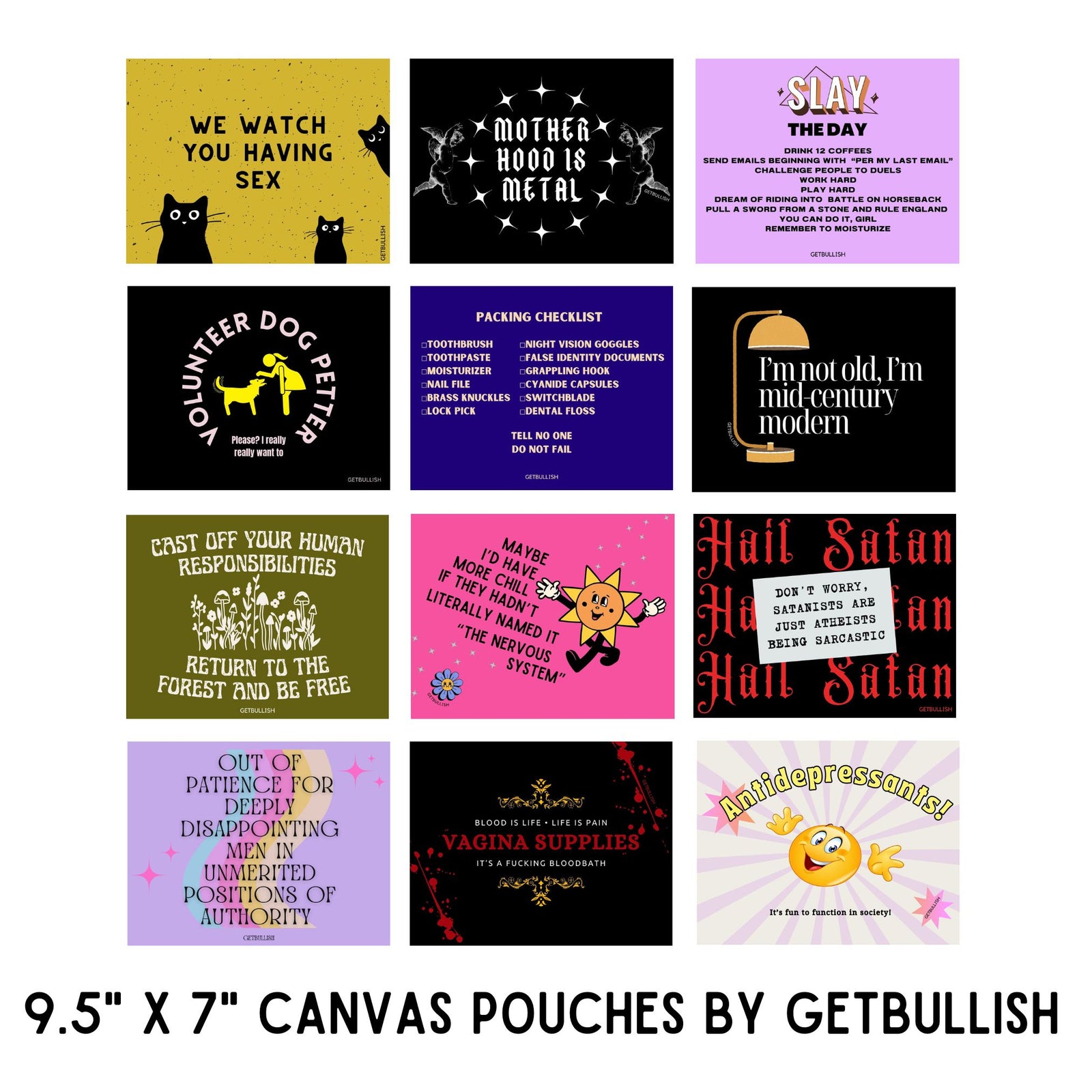 GetBullish Antidepressants! Canvas Zipper Pouch 9.5" x 7" | Cosmetics Bag or Pencil Case