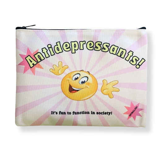 GetBullish Antidepressants! Canvas Zipper Pouch 9.5" x 7" | Cosmetics Bag or Pencil Case