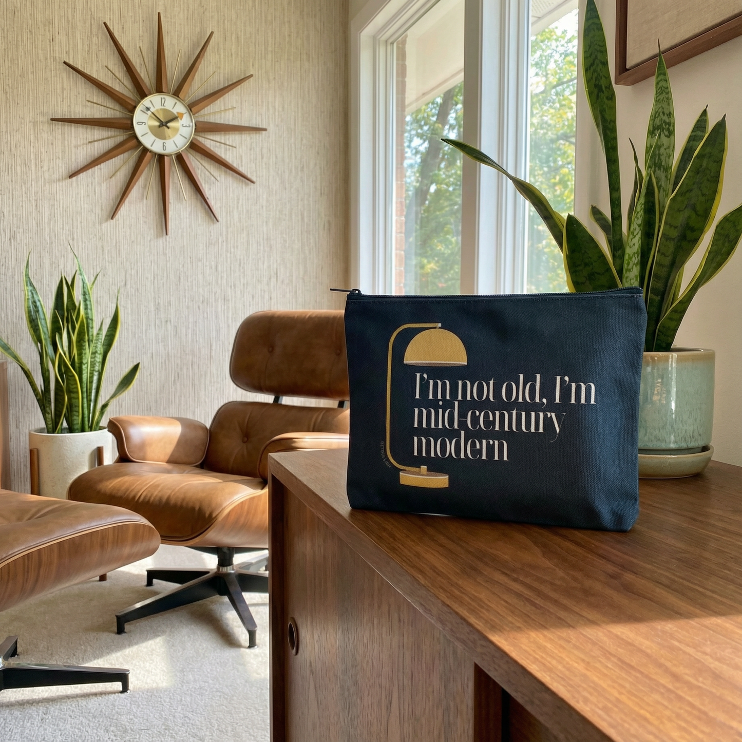 GetBullish I'm Not Old, I'm Mid-Century Modern Canvas Zipper Pouch 9.5" x 7" | Cosmetics Bag or Pencil Case