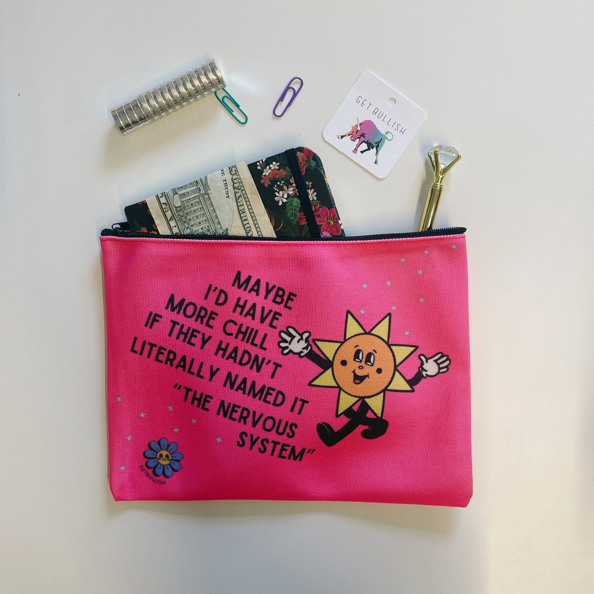 GetBullish Maybe I'd Have More Chill Canvas Zipper Pouch 9.5" x 7" | Cosmetics Bag or Pencil Case