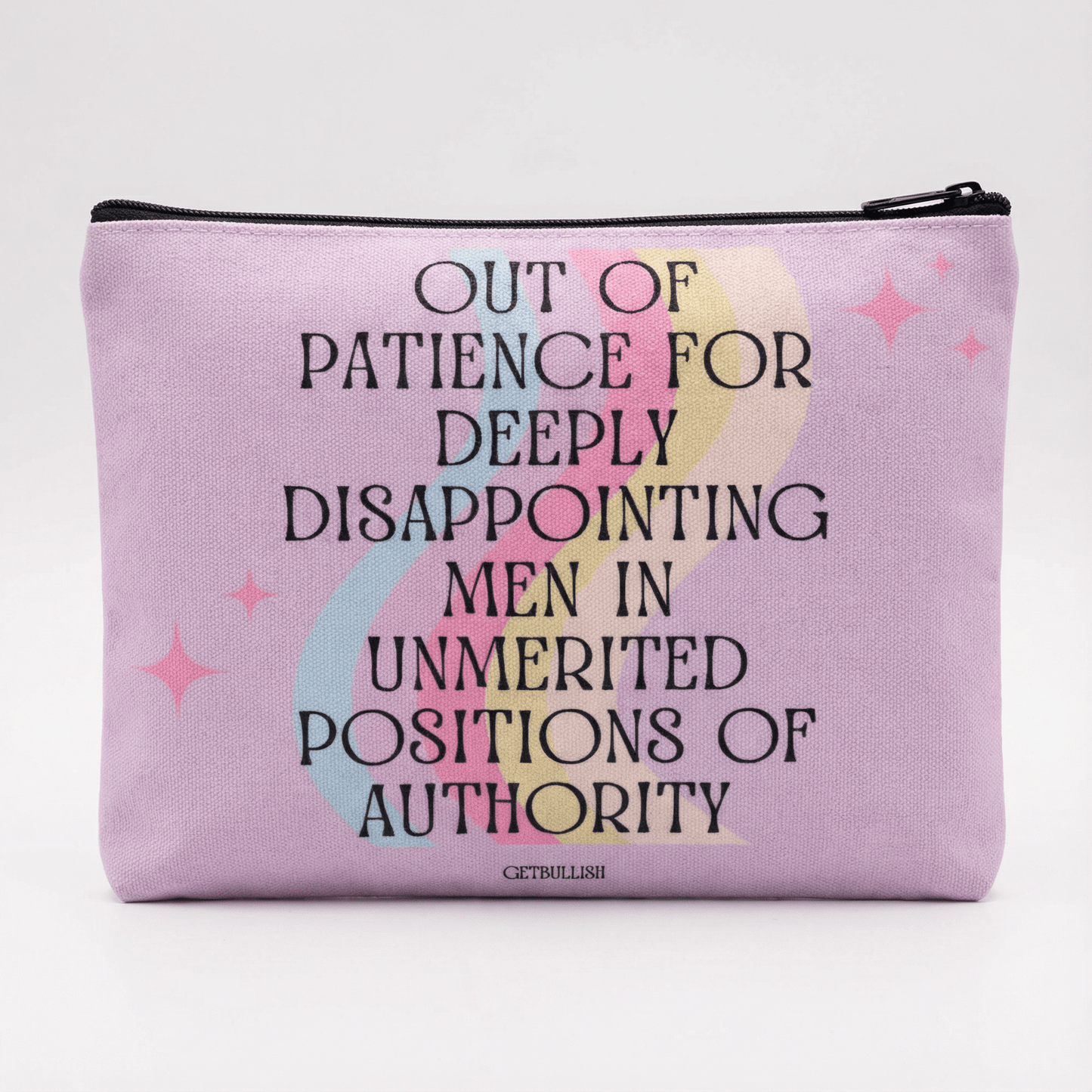 GetBullish Out of Patience with Disappointing Men Feminist Canvas Zipper Pouch 9.5" x 7" | Cosmetics Bag or Pencil Case