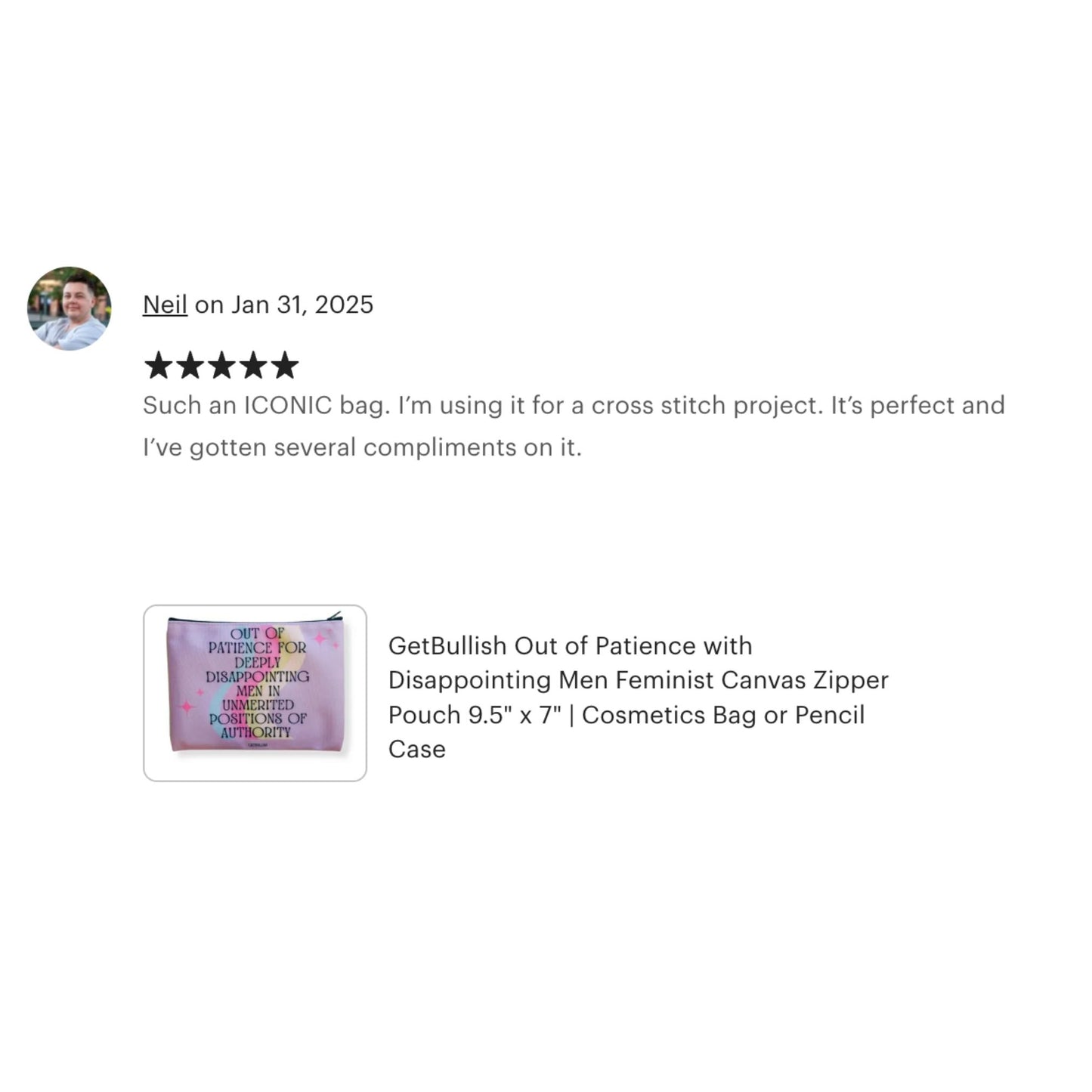 GetBullish Out of Patience with Disappointing Men Feminist Canvas Zipper Pouch 9.5" x 7" | Cosmetics Bag or Pencil Case